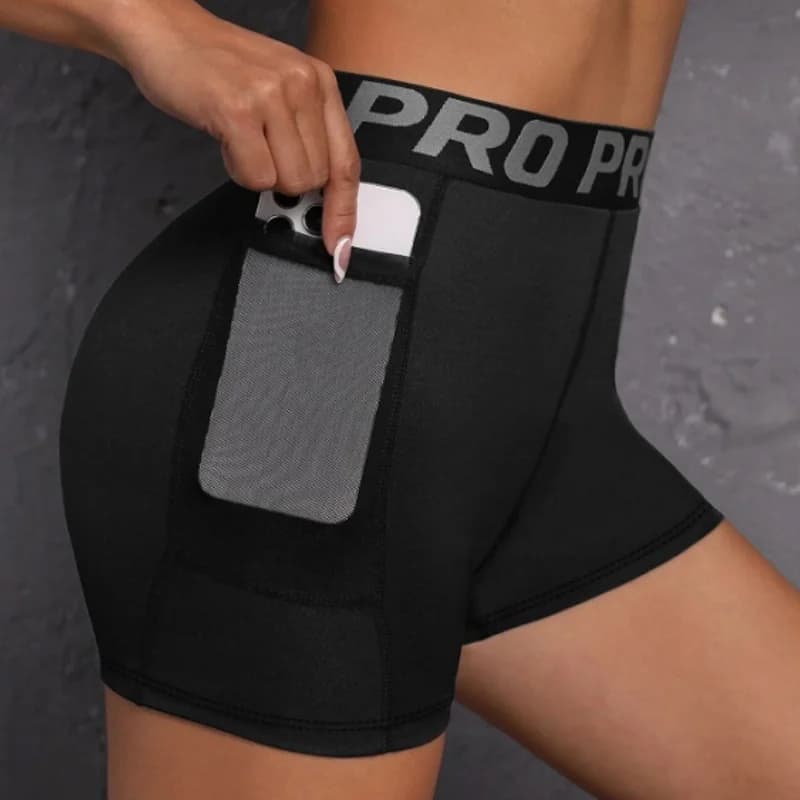 Three-point women's shorts, 2 pockets, racing yoga shorts and cycling breathable fast drying,