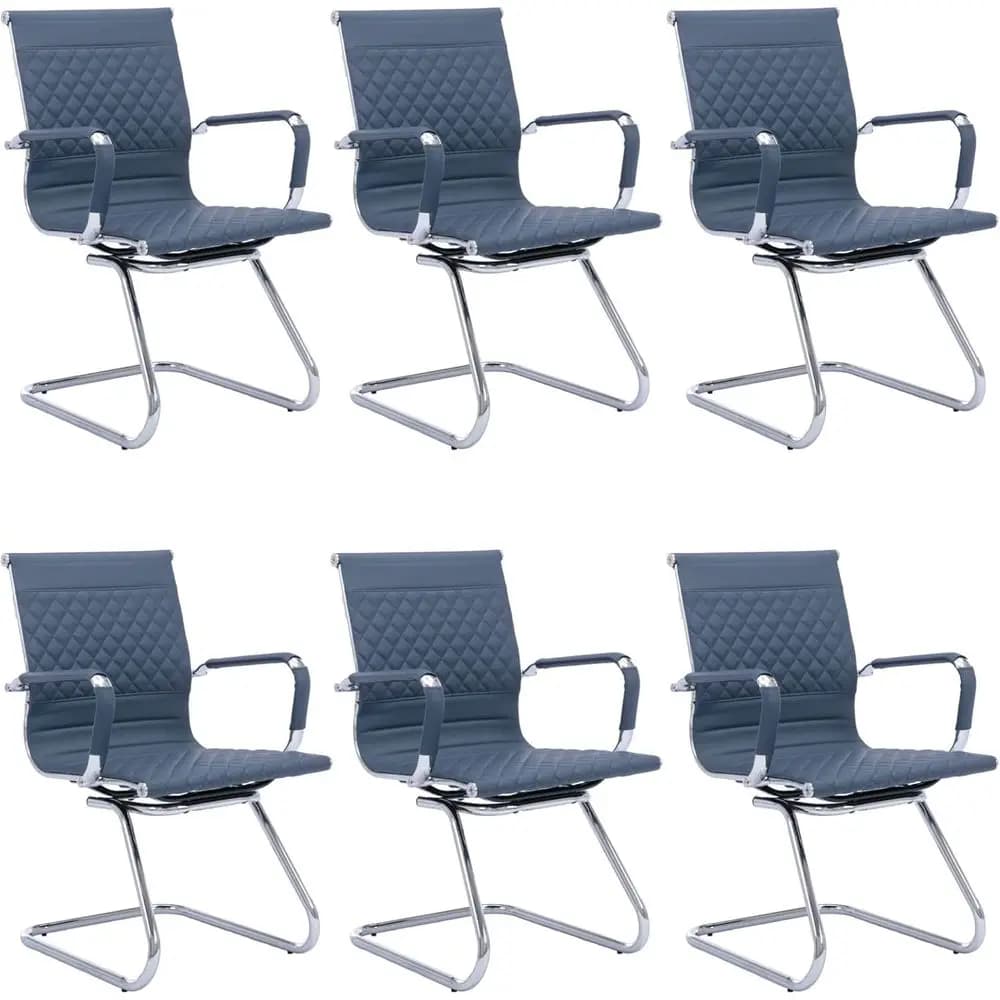 Set di 6 Sedie Direzionali in Pelle PU Blu Navy per Sala Conferenze con Supporto Lombare