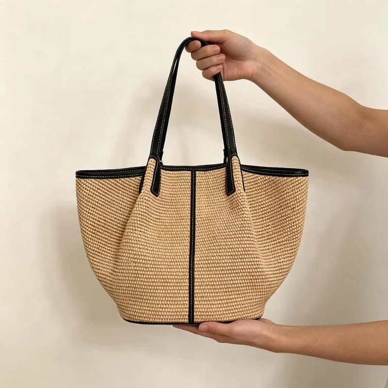 Korean Handwoven Straw Tote Bag Women Purse Shoulder Beach Summer Rattan Basket Crossbody Picnic Handmade Crochet Satchel