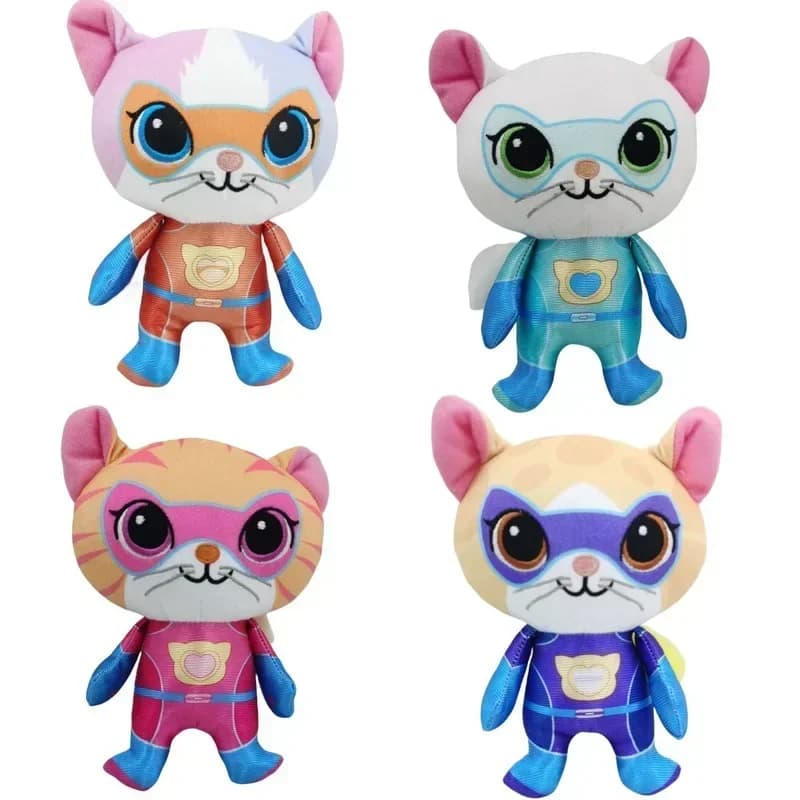 4 pezzi Super Kitties Team Anime giocattoli di peluche cristallo super morbido peluche bambola gattino blu gattino verde gattino giallo bambola giocattolo per bambini