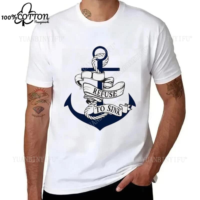 Rifiuta affondare T Shirt Marine Sea Boat Anchor Stampato Regalo T Shirt Cotton Te per Camicia unisex Moda Allentata Confortevole