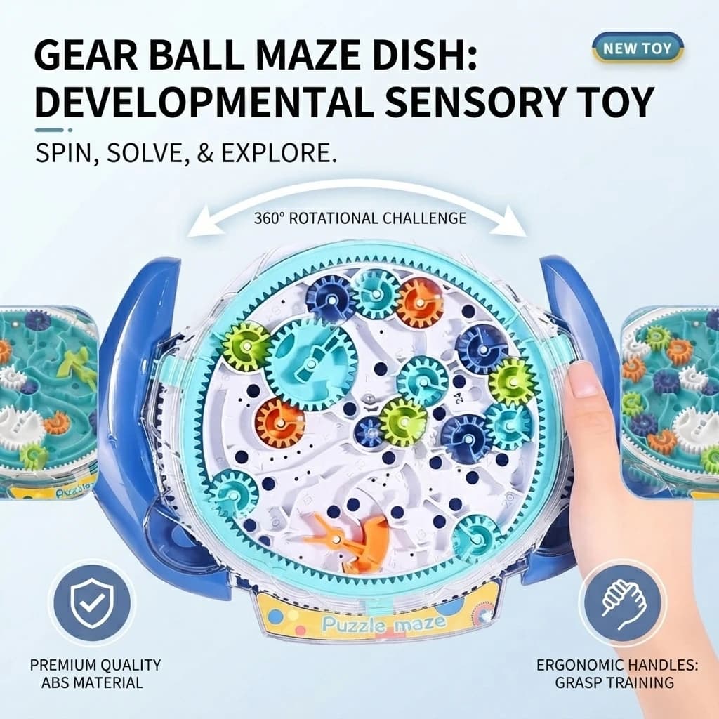 3D Gear Maze Disk for Kids 3+, Hand‑held Ball Maze, Focus & Balance Training, Parent‑Child Educational Gift