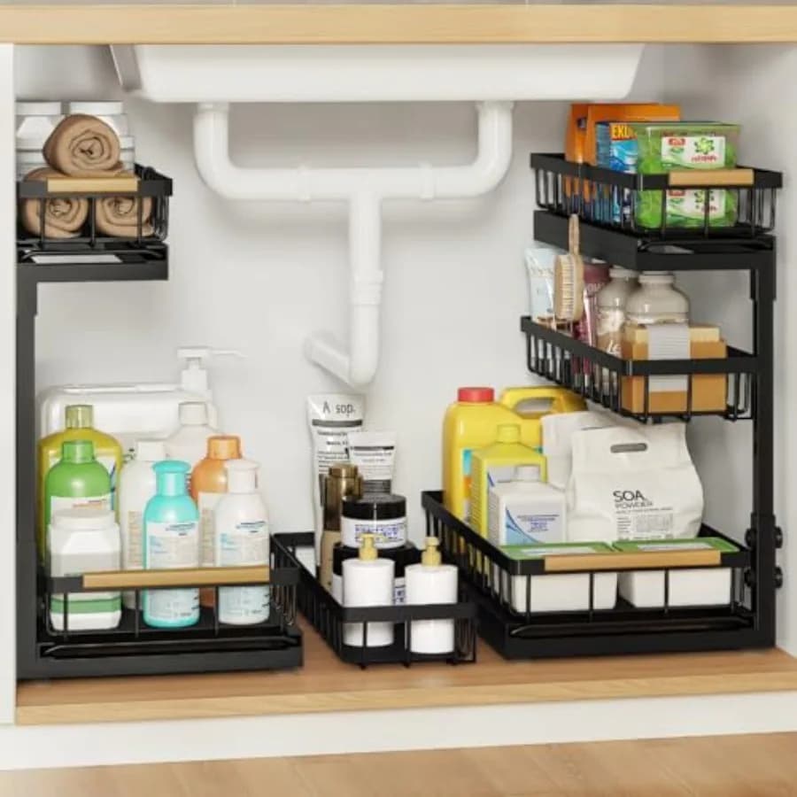 Organizzatore e contenitore sotto il lavello per bagno e cucina - Organizzatori estraibili sotto il mobile - Organizzatore a cassetto estraibile