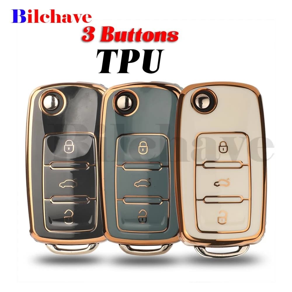 jingyuqin Per VW Volkswagen Golf 4 5 6 Jetta MK4 Bora Passat Polo Bora Touran Skoda Seat Guscio Portachiavi Auto in TPU a 3 Pulsanti