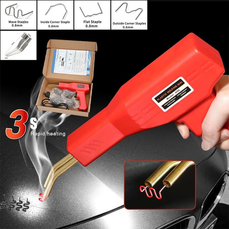 Pistola Saldatrice per Plastica, Macchina per Saldatura Paraurti Auto, 4 Tipi di Punte Liscie per Riparazioni di Paraurti Auto e Prodotti in Plastica per Kayak