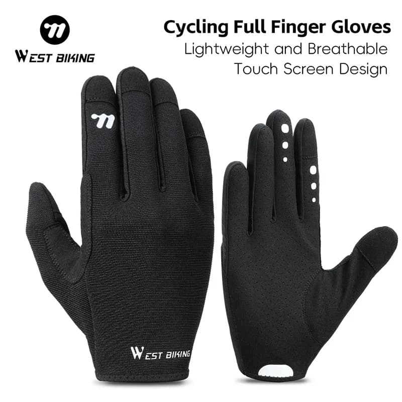 WEST BIKING Cycling Gloves High Elastic Breathable Reflective Full Finger Gloves Touch Screen Anti-slip Motorcycle Bike Gloves