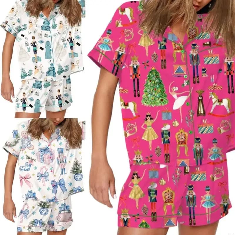Silk Pajamas Set Button Down 2Pieces Satins Pajama Set Notches Collar Sleepwear Y166