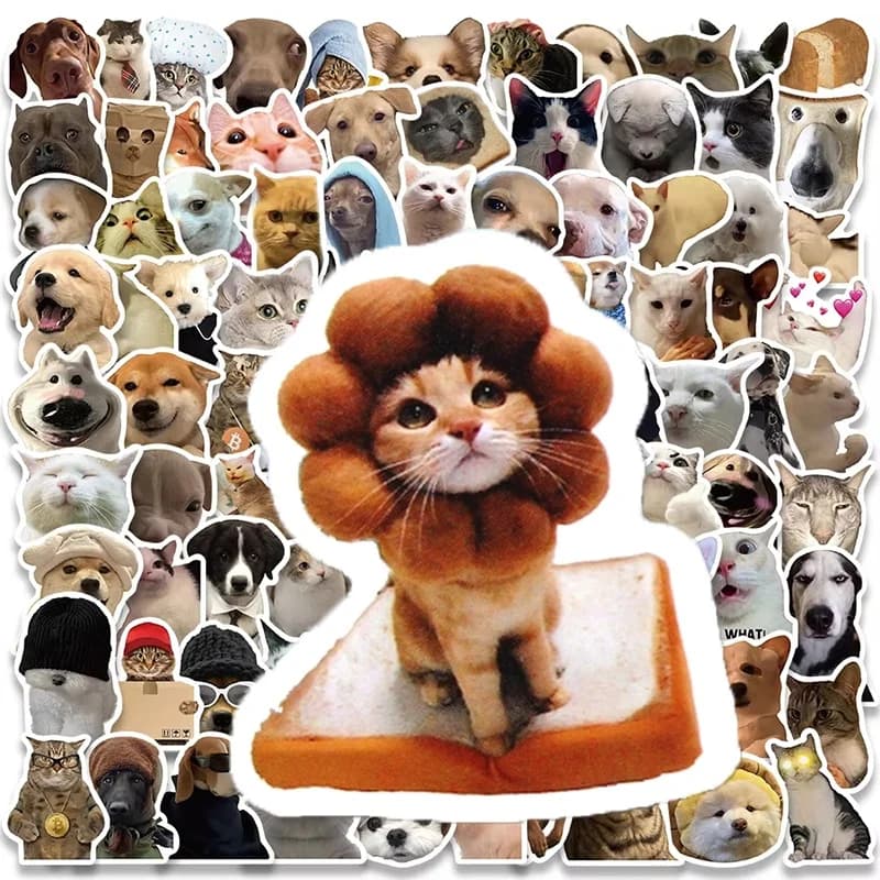 10/50/100 Pezzi Adesivi Divertenti con Cani e Gatti MEME, Sticker Cartoon per Skateboard, Notebook, Valigie, Telefono, Auto, Giocattoli in PVC per Bambini