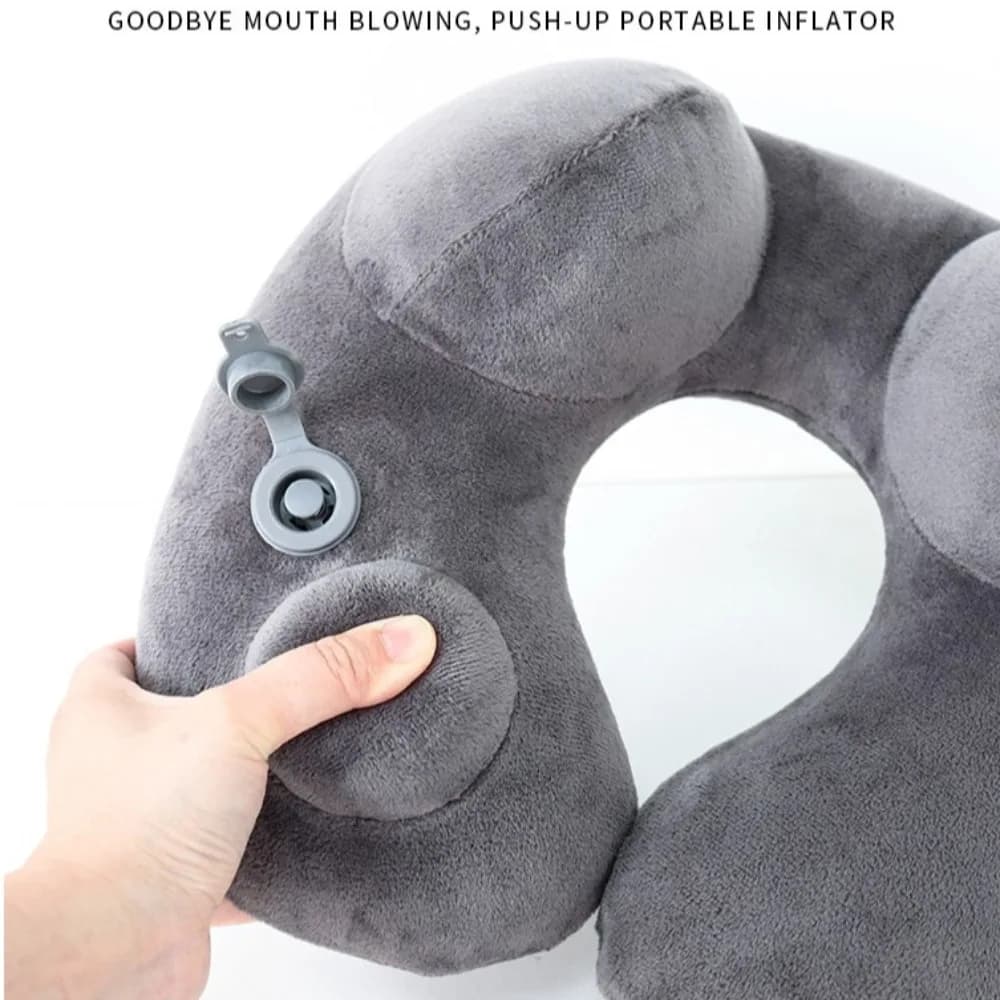 Cuscino portatile da imprensa per gonfiabile Cuscino d'aria da viaggio leggero a forma di U Cuscino di supporto per il collo pieghevole morbido