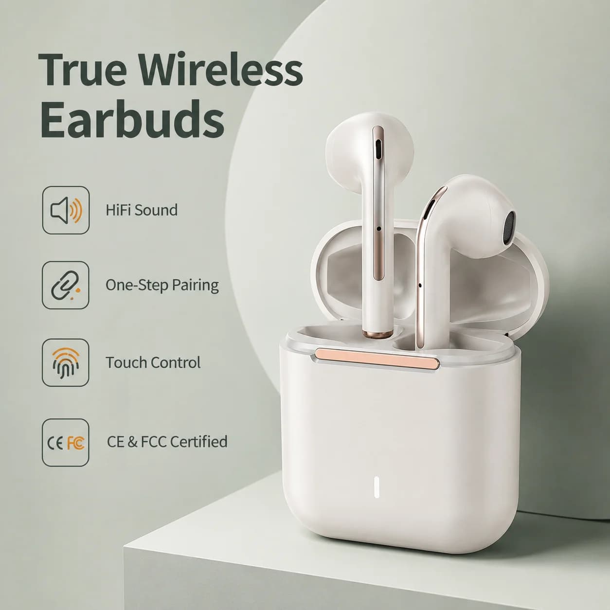 J18 TWS Wireless Bluetooth Earbuds Semi-in-Ear Headphones with HiFi Sound, Noise Reduction, Touch Control, 24H Battery Life