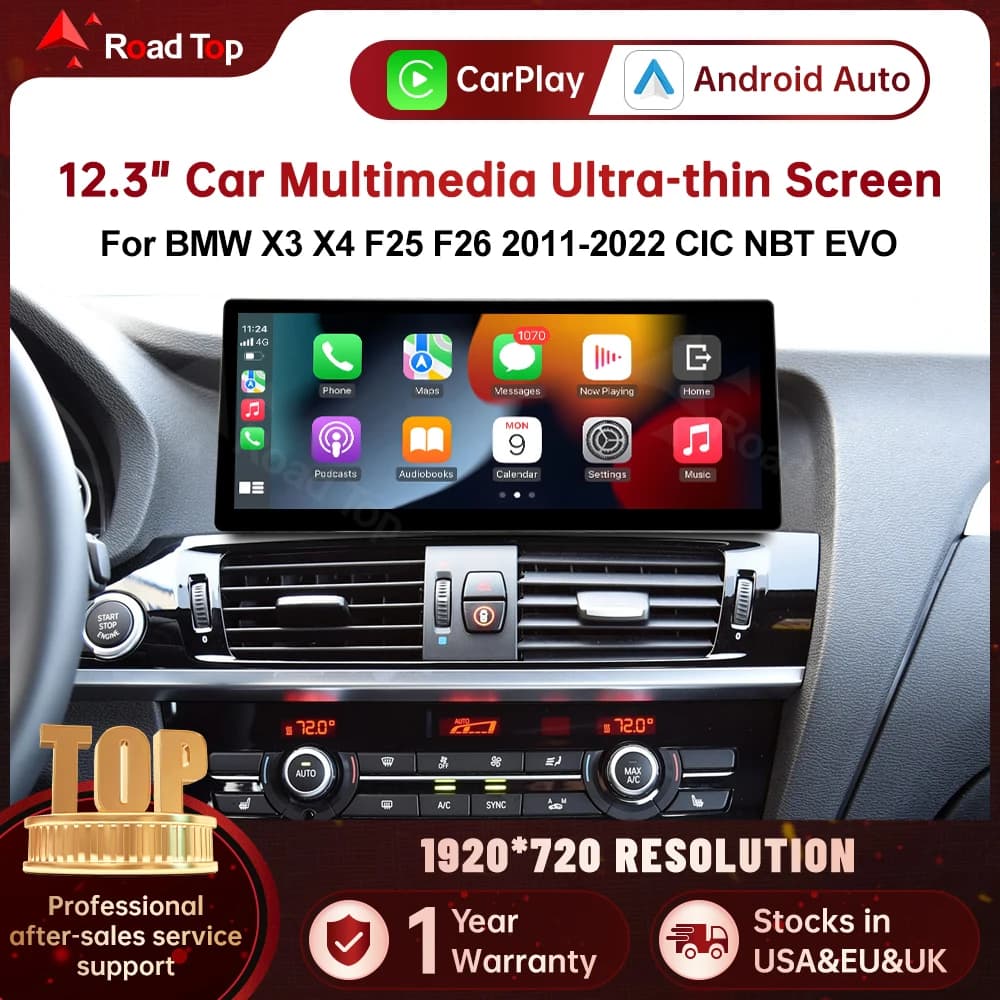 RoadTop 12.3'' Wireless Carplay Multimedia Linux Touch Screen For BMW X3 F25 X4 F26 G01 2011-2022 CIC NBT EVO AirPlay Autolink
