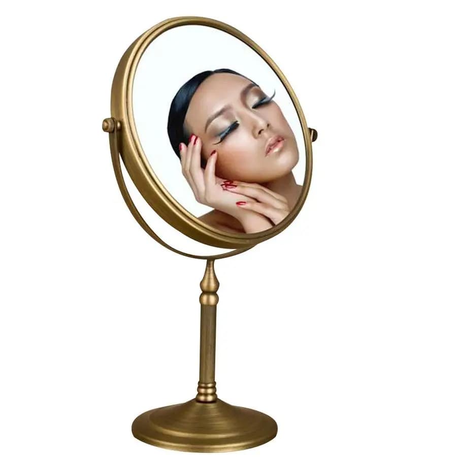 Specchio da Trucco in Ottone Anticato, Specchio Ingranditore 3X da Tavolo Bifacciale 7,8 Pollici, Accessori per Bagno
