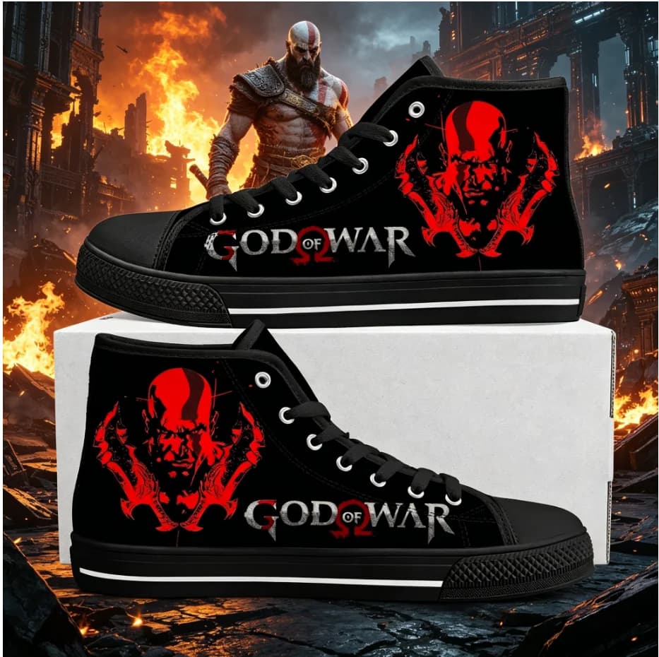 God of War Game Theme High Top Sneakers Retro Warrior Graphic Soft Sole Wear Resistant Unisex Outdoor Shoes