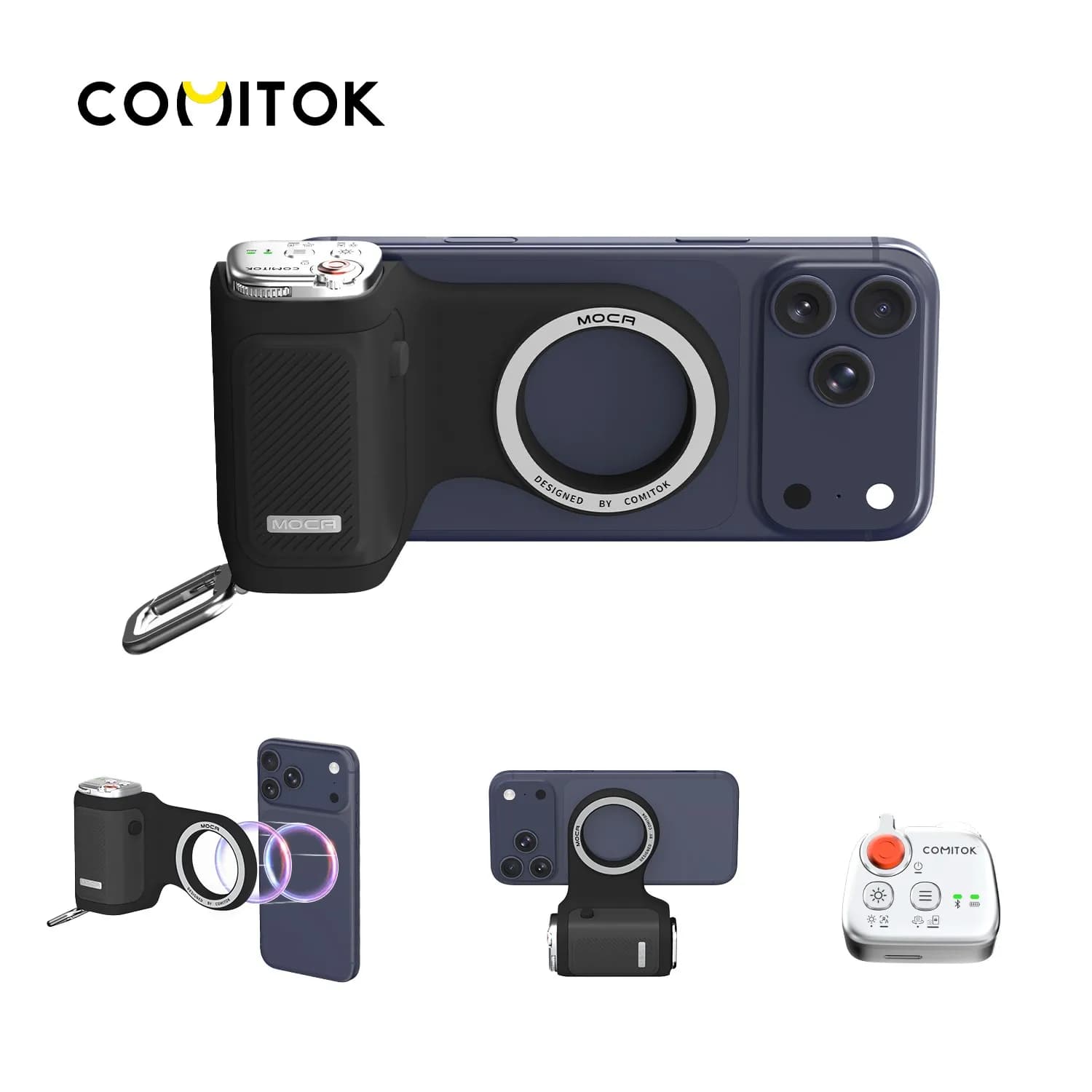 COMITOK Impugnatura magnetica per telefono con telecomando Maniglia per riprese portatile per video iPhone Vlog, funzionamento facile con una sola mano