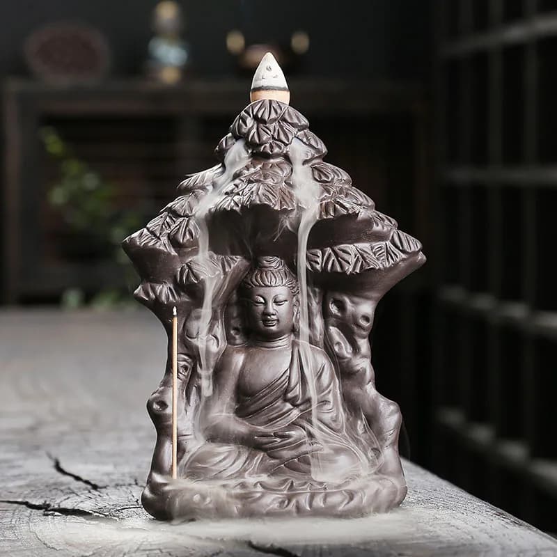Purple Clay Backflow Incense Burner Creative Bodhi Tree Buddha Backflow Incense Burner Home Craft Ornament
