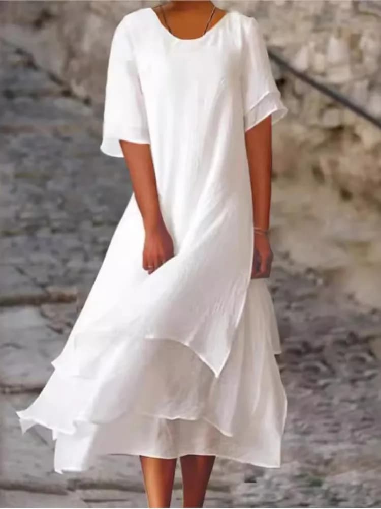 Spring Summer Fashion White Long Dress Irregular Women's Dress With V Half Sleeve For Leisure Vacation Beach Dresses For Women Robe Femme