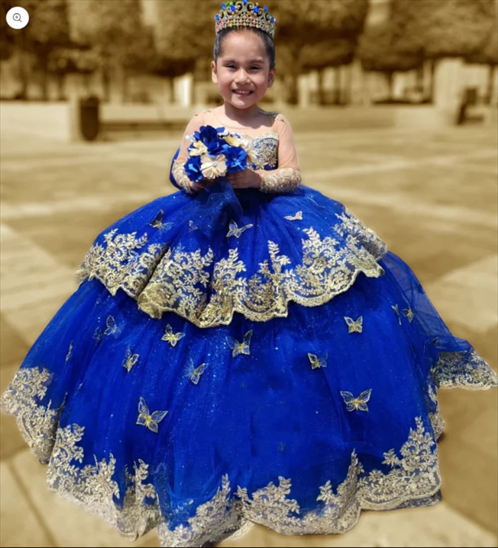Abiti da ragazza di fiori con applicazioni in oro blu royal Abiti da sera per occasioni speciali Abiti da ballo per bambini Ragazza