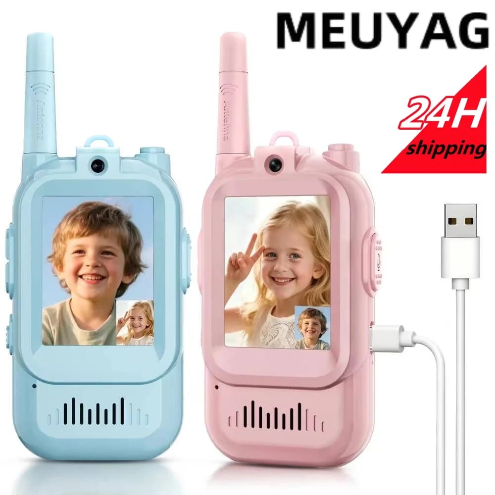 MEUYAG Video Walkie Talkies for Kids 2 Pack Rechargeable Intercom Walkie-talkie 2 Screen One-Click Call Child Video Intercom