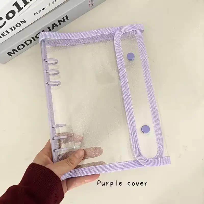 Copertina per raccoglitore A5 a 6 anelli in PVC trasparente con doppia chiusura a scatto, organizer trasparente per documenti e protezione per agenda