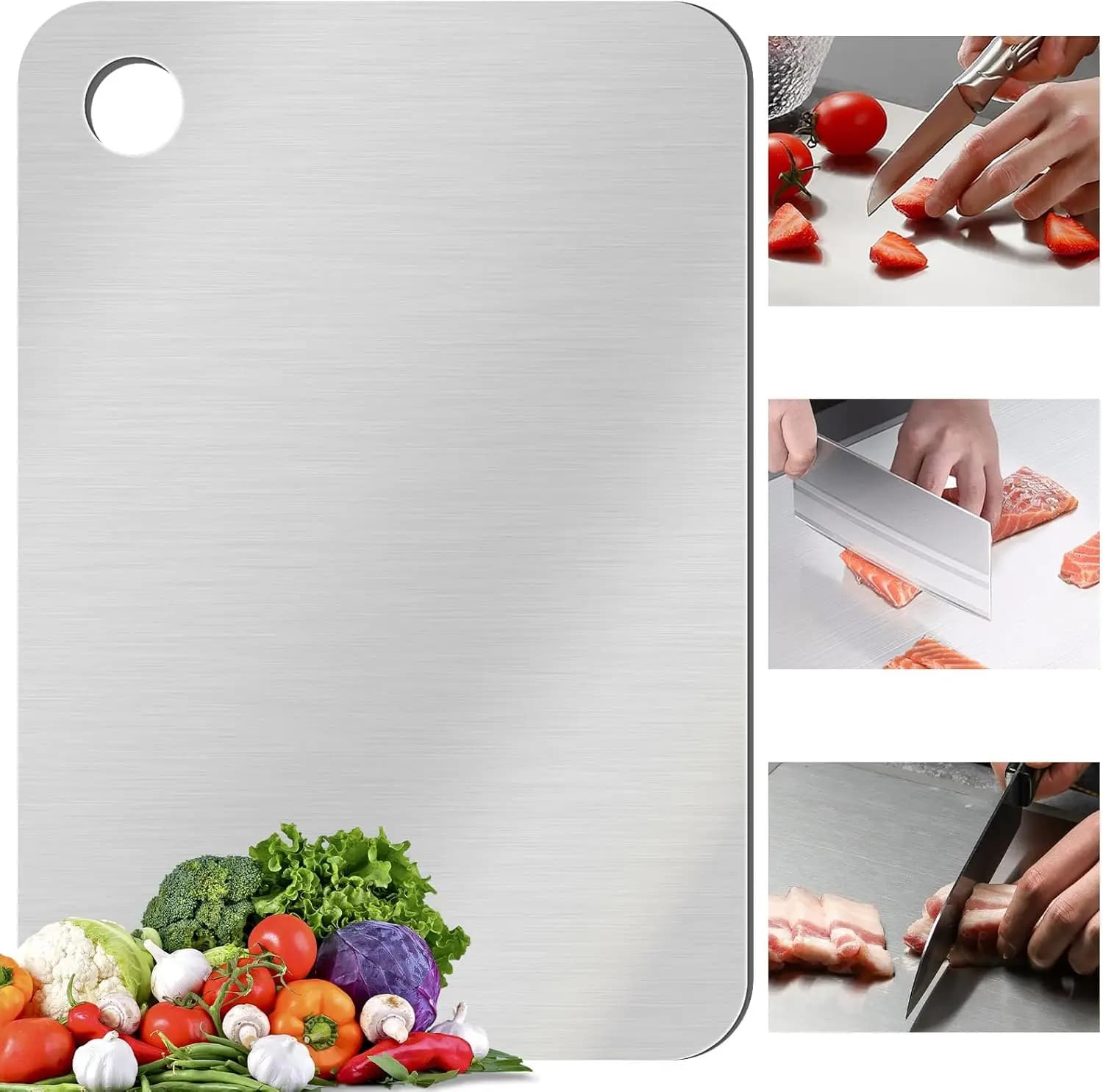 Tagliere in titanio, taglieri in acciaio inossidabile per cucina, tagliere bifacciale per alimenti per verdure e carne (11,8 x 7,87 pollici)