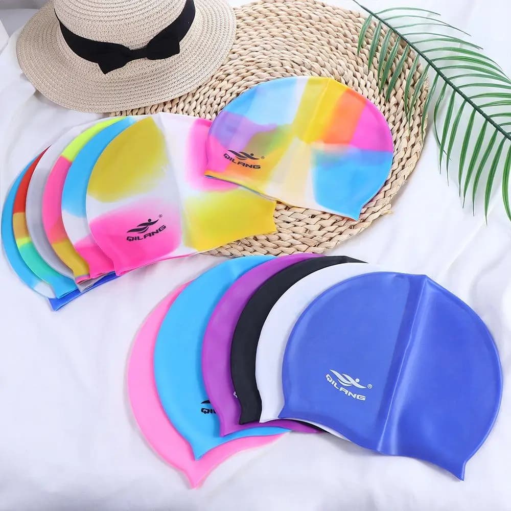 Practical Swim Pool Silicone Waterproof Flexible Plus Size Long Hair Bathing Cap Swimming Cap Swim Pool Hat Swimming Hat