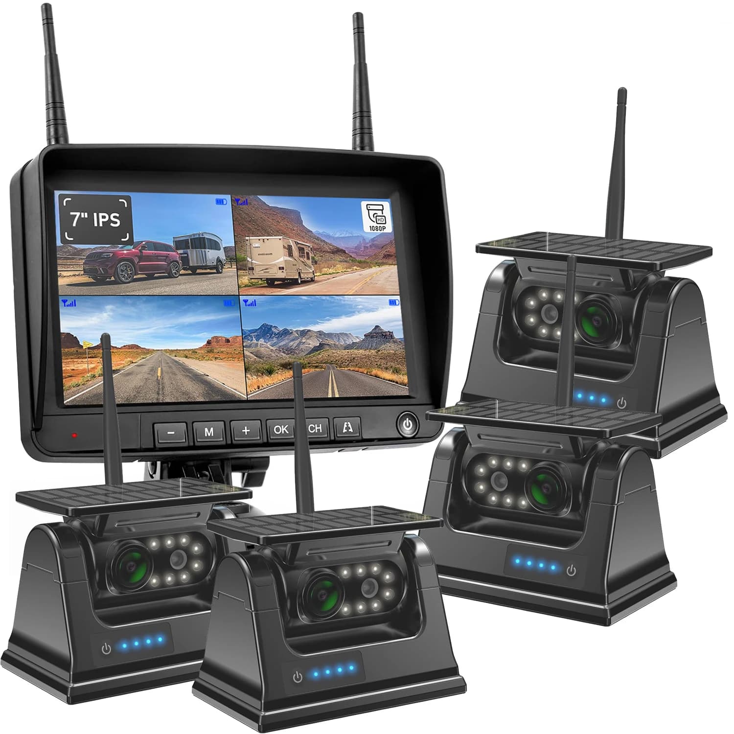 Dash Cam Solare Magnetica con Sistema DVR di Sicurezza Wireless WiFi per Auto, Camion, Camper e Rimorchi