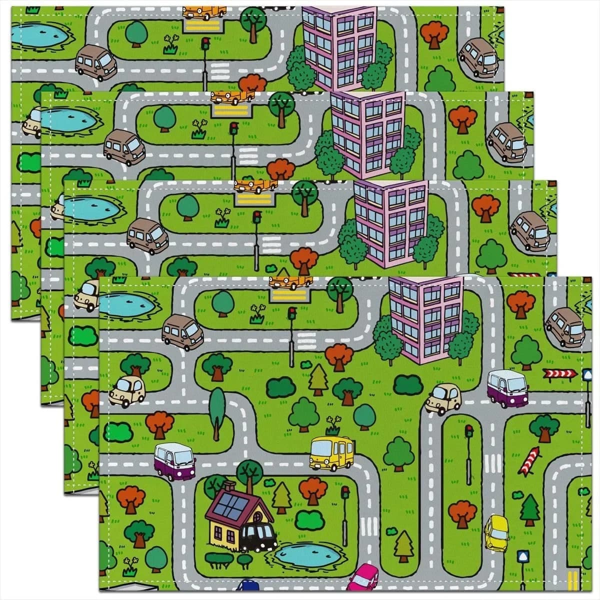 Tovagliette da Gioco per Bambini con Auto e Strade, Set di Tovagliette Divertenti per Tavolo da Pranzo, Decorazione per Cucina e Interni