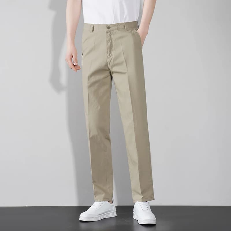 Pantaloni 100% Cotone da Uomo, Classici, Dritti, Casual, Eleganti, Chino Sottili, con Cintura, Vita Alta, Tinta Unita, Formali