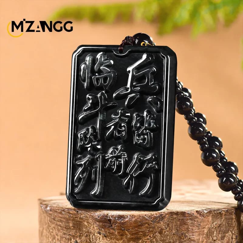 Natural Jadeite the Nine-Character Mantra Taoist Meditation Techniques Pendant Luxurious Ice-Type Jade Necklace Unisex Gift