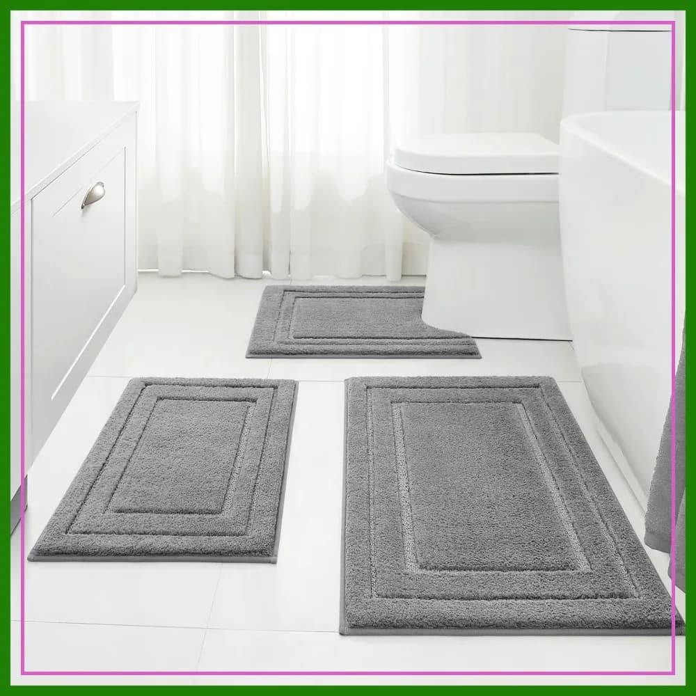 Bathroom Rugs Sets 3 Piece, Super Soft and Absorbent Non Slip Microfiber Toilet Bath Mat with U-Shaped