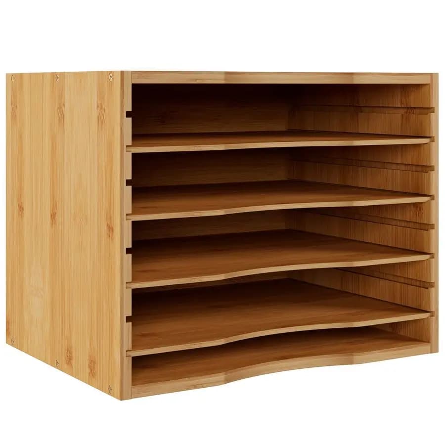 Desk Organizer in Bamboo at 5 Levels, Documents and Letters with Adjustable shelves for Scs