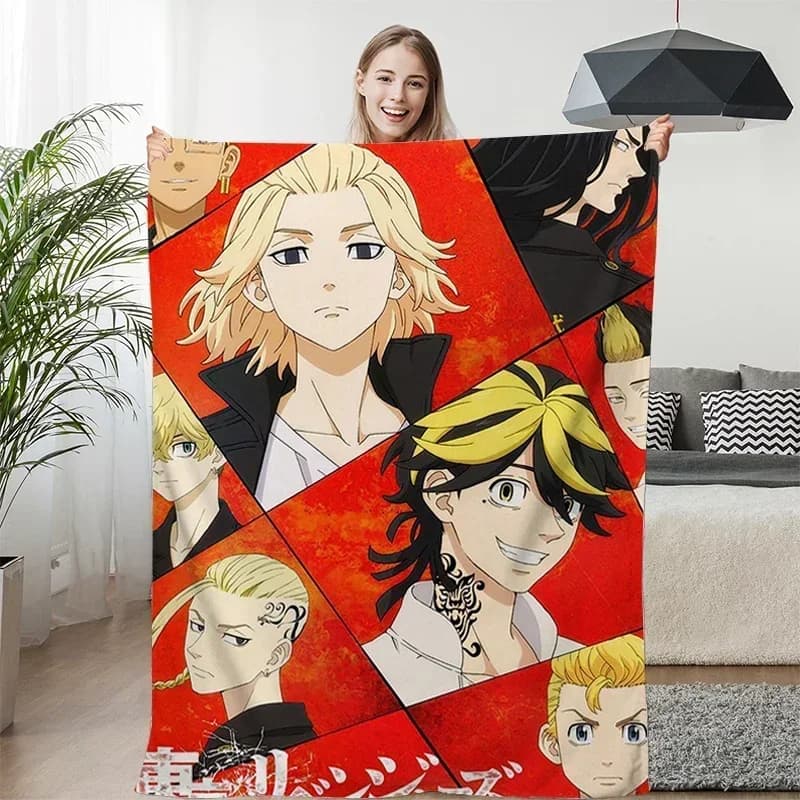 Coperte per Divano Invernali Tokyo A-Revengers, Coperta Calda King Size in Pile per Campeggio, Morbida Coperta Anime in Microfibra