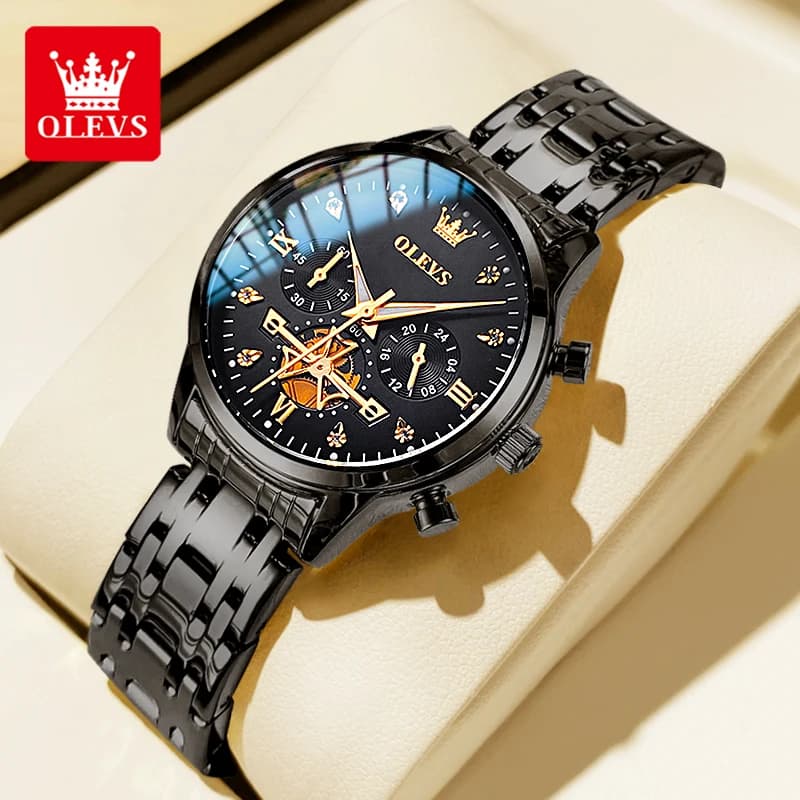OLEVS 2897 Brand Diamond Dial Wristwatch Flywheel Big Needle Original Quartz Movement Watch HD Luminous Waterproof Women Watch