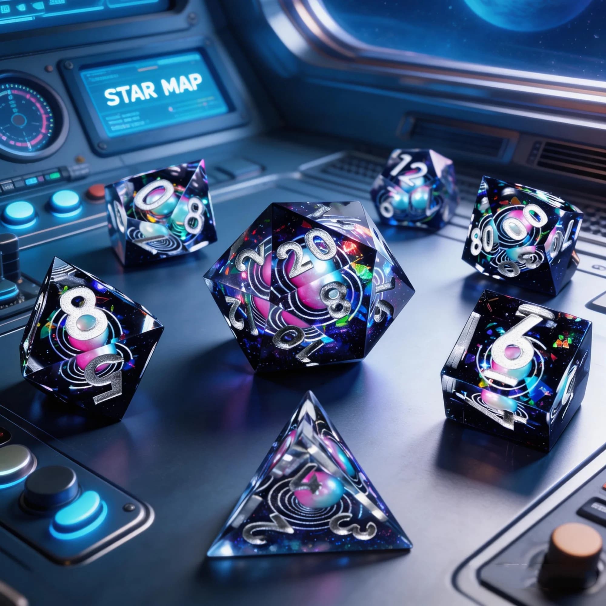 Fantasy Planet Resin Dice Set Polyhedral Sharp Edge for Dungeons and Dragons DND Dice Role Playing Table Games TRPG Accessories