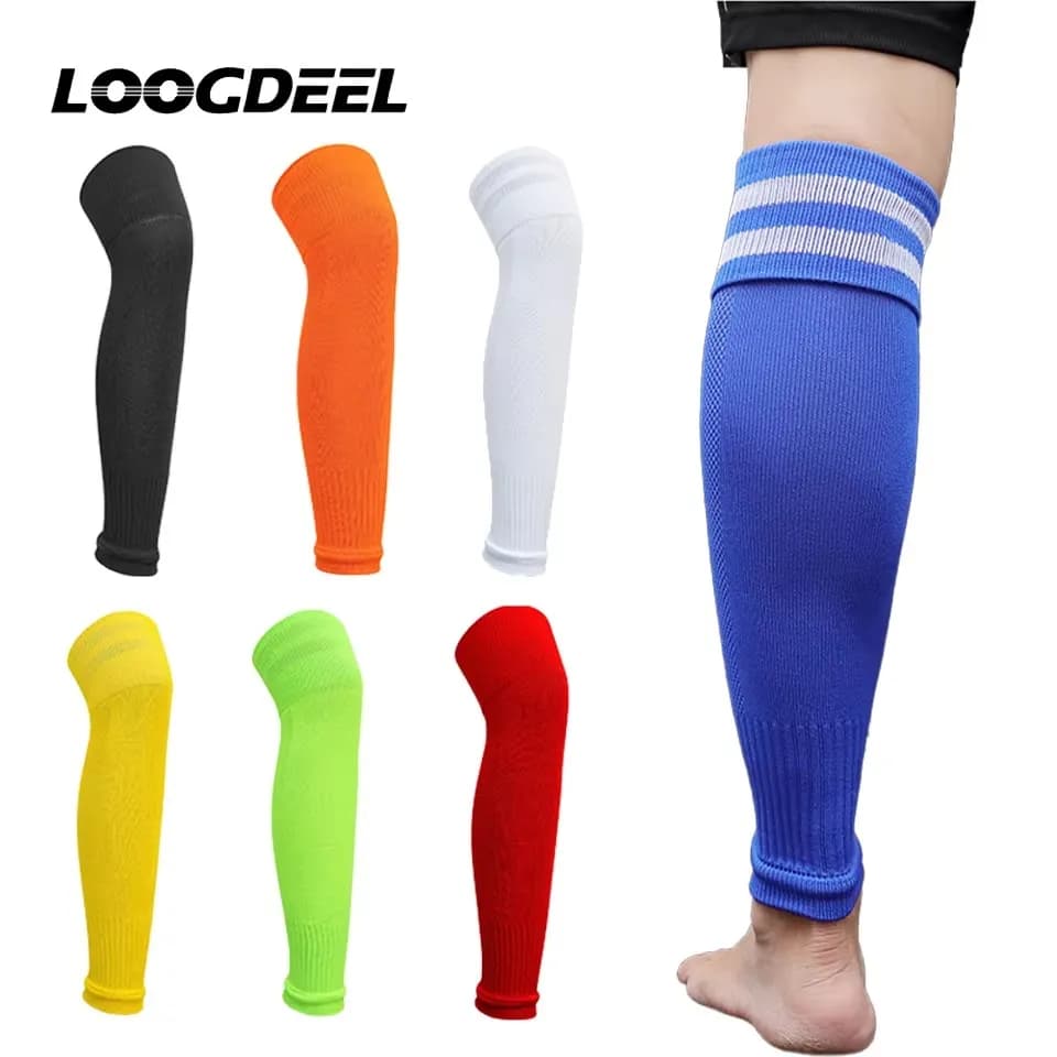 Loogdeel 1 paio di calzini sportivi per protezione del ginocchio per adulti, scaldamuscoli da calcio traspiranti a tubo alto, parastinchi, calzini da calcio, maniche al polpaccio