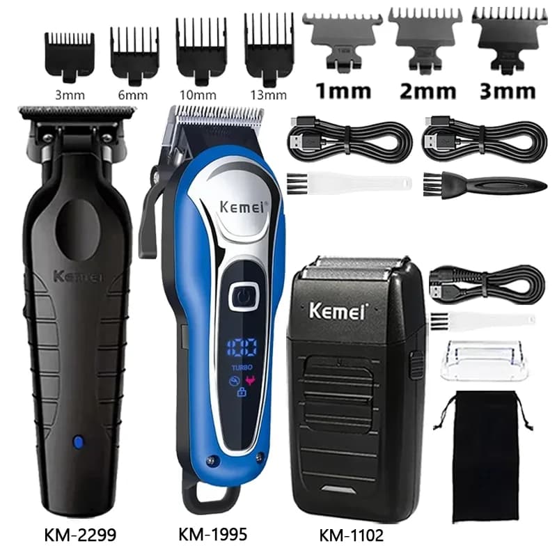 Kemei Hair Clipper Km-2299 Km-1995 Km-1102 Barber Blading Hair Cutting Machine Clipper Grooming Cordless Rechargeable Shaver
