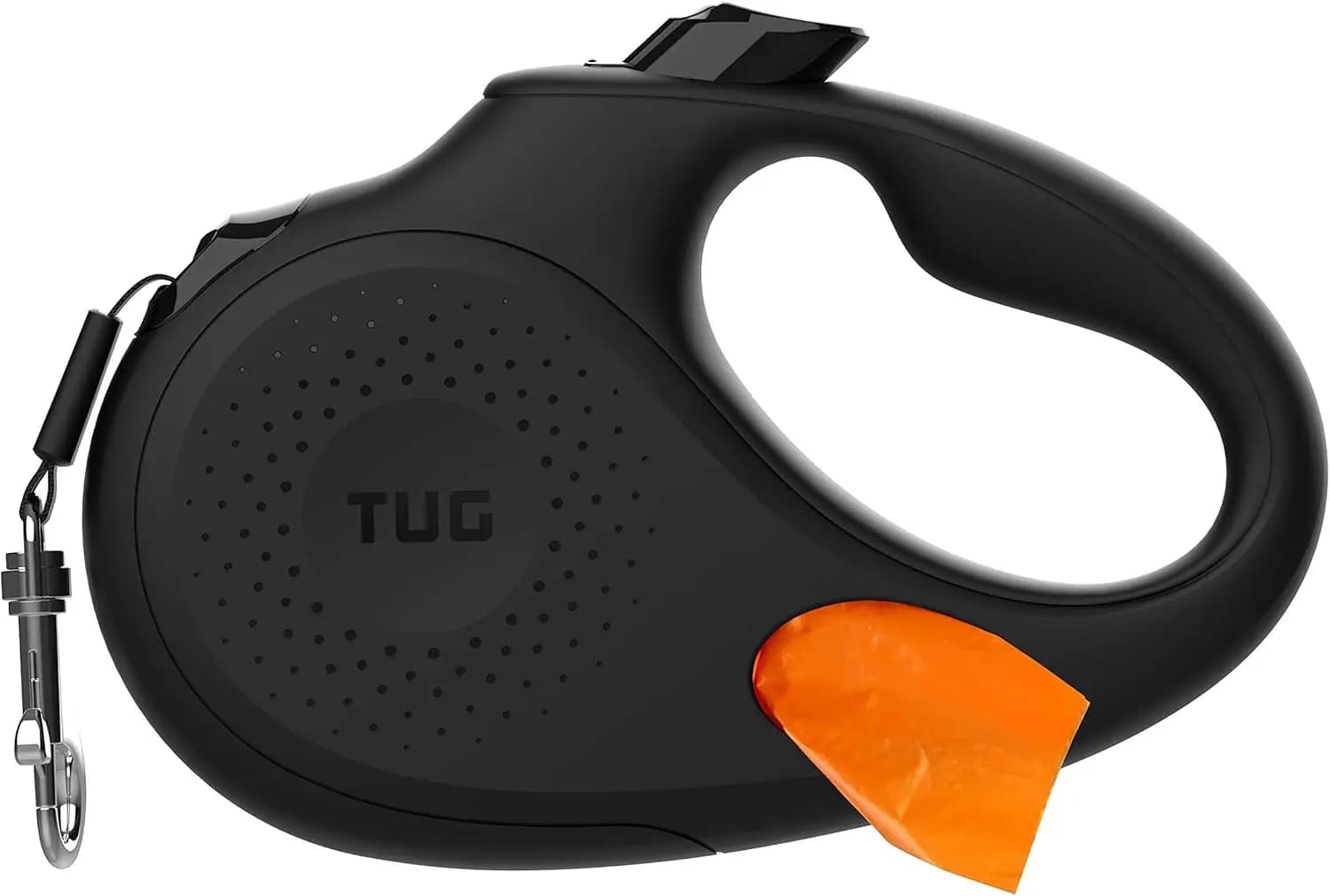 TUG Oval 360 ° Guinzaglio Retrattile Anti-Groviglio per Cani con Dispenser Integrato per Sacchetti Igienici (Grande, Nero)