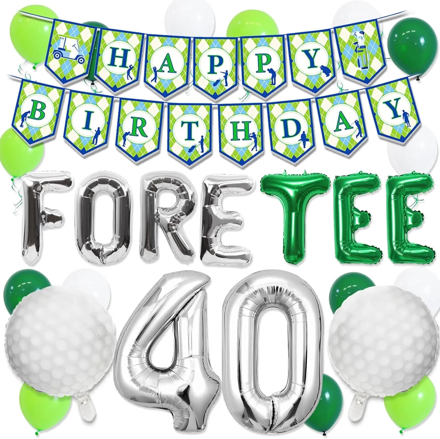 Decorazioni per il 40° Compleanno a Tema Golf, Striscione 'Fore Tee' per Festa di Compleanno Sportiva