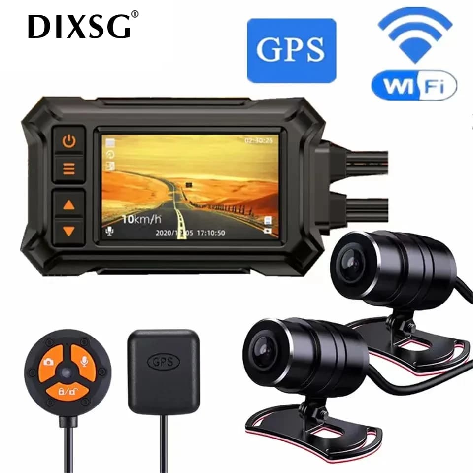 Dashcam motorcycle A12 Dual 1080P Full HD 3 inch waterproof IP67 WiFi camera for motorcycle DVR Dash Cam black GPS box