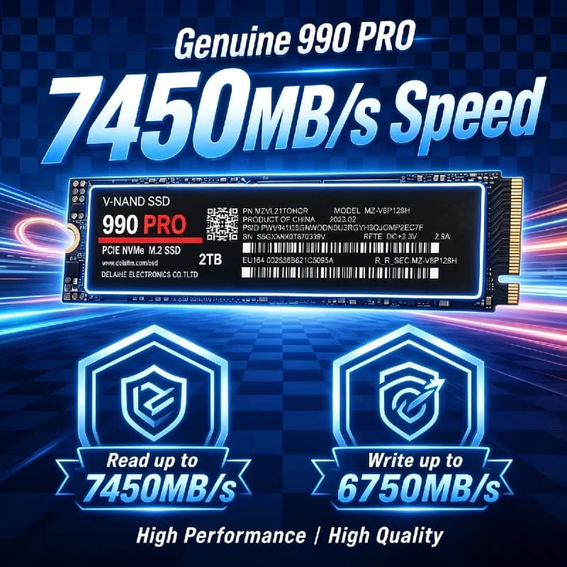 New 990 PRO 512GB‑4TB M.2 2280 NVMe PCIe Gen4 SSD, 7450MB/s Fast SSD, Reliable Internal Drive for Home & Office Desktop Notebook
