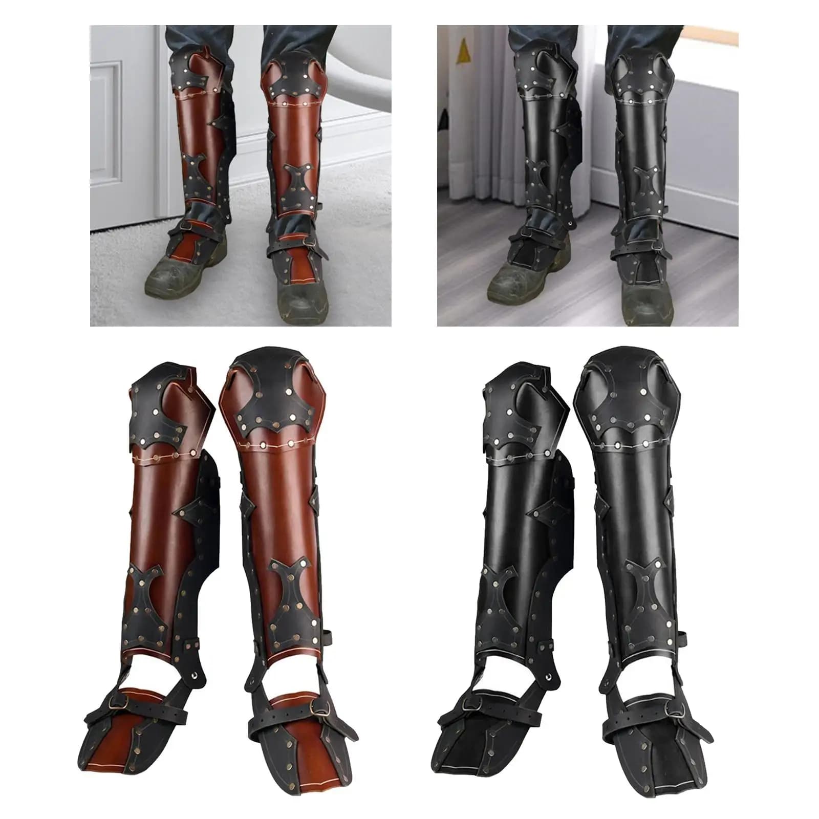 Leg Guards Foot Covershoe Cover Gothic Retro PU Leather Medieval for Adults