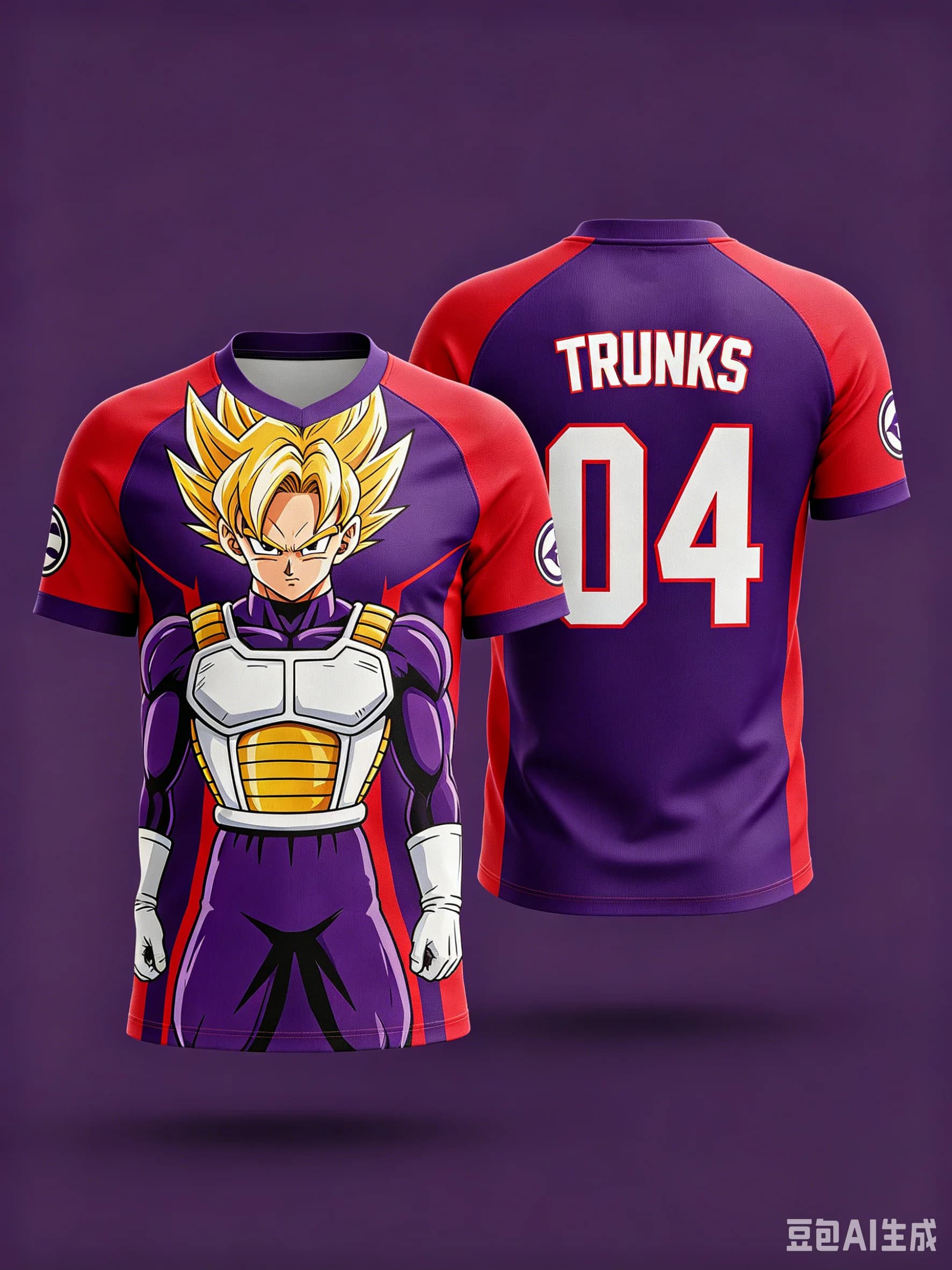 Maglia da Calcio Anime Dragon Ball Nuovo Stile Estate 2026 da Uomo, T-shirt Sportiva a Maniche Corte Viola e Rossa con Stampa Trunks per Abbigliamento Casual
