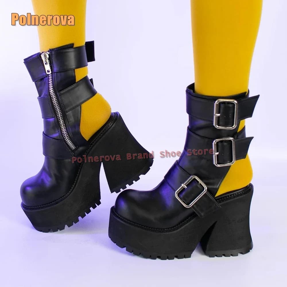 Metal Rivet Buckle Platform Sandals Peep Toe Thick Sole Ankle Strap Slingback Side Air Women Punk Sexy Summer Boots 2026 Trend