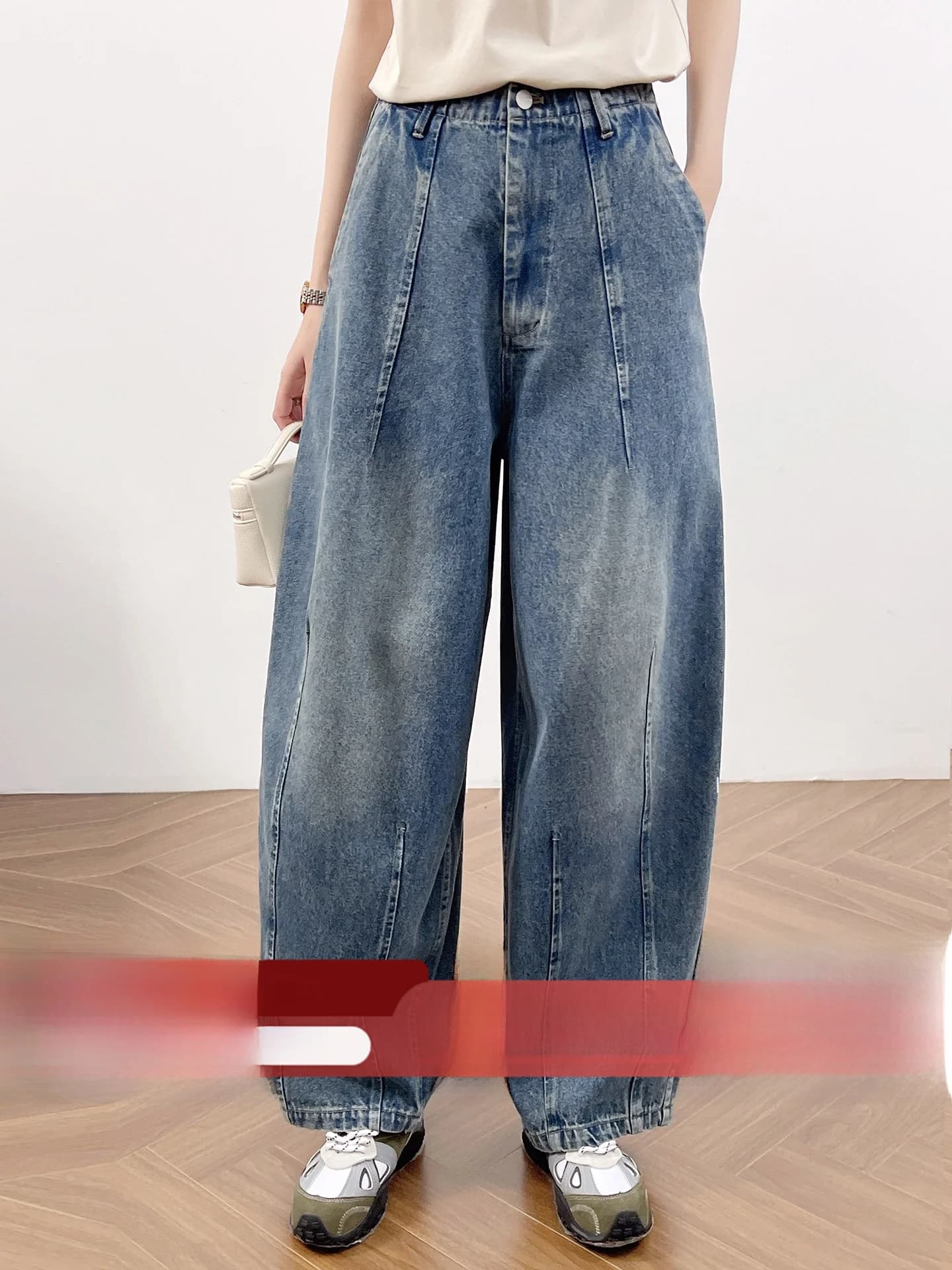 Jeans Classici Larghi a Gamba Larga in Denim da Donna, Vita Alta, in Cotone Lavato, Casual, Stile Coreano, Collezione Primavera