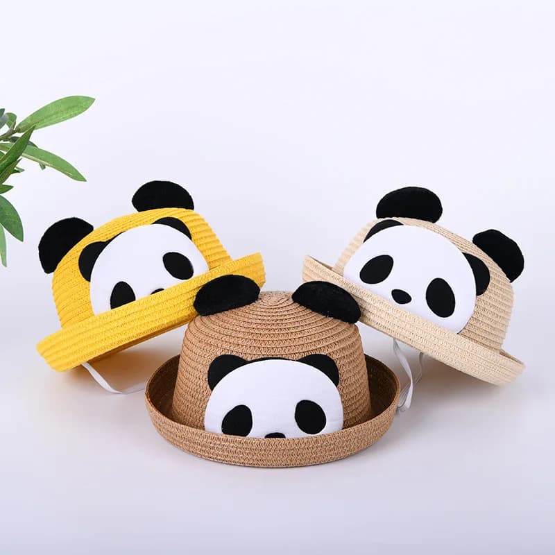 Simpatico panda cappello di paglia per viaggi in spiaggia per bambini protezione solare estiva berretto da pescatore protezione solare per bambini cappucci per bacino 2-6 anni visiere per bambini