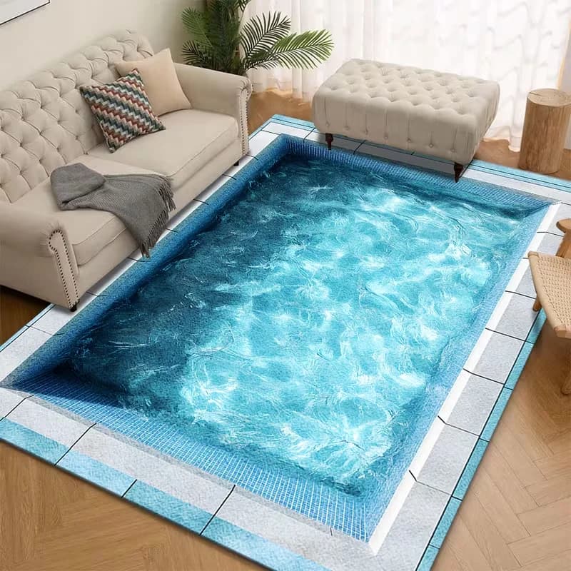 Tappeto Rettangolare con Illusione Ottica Piscina, Morbido Tappetino Antiscivolo, Design Realistico Piscina, Divertente Arredo Casa per Soggiorno
