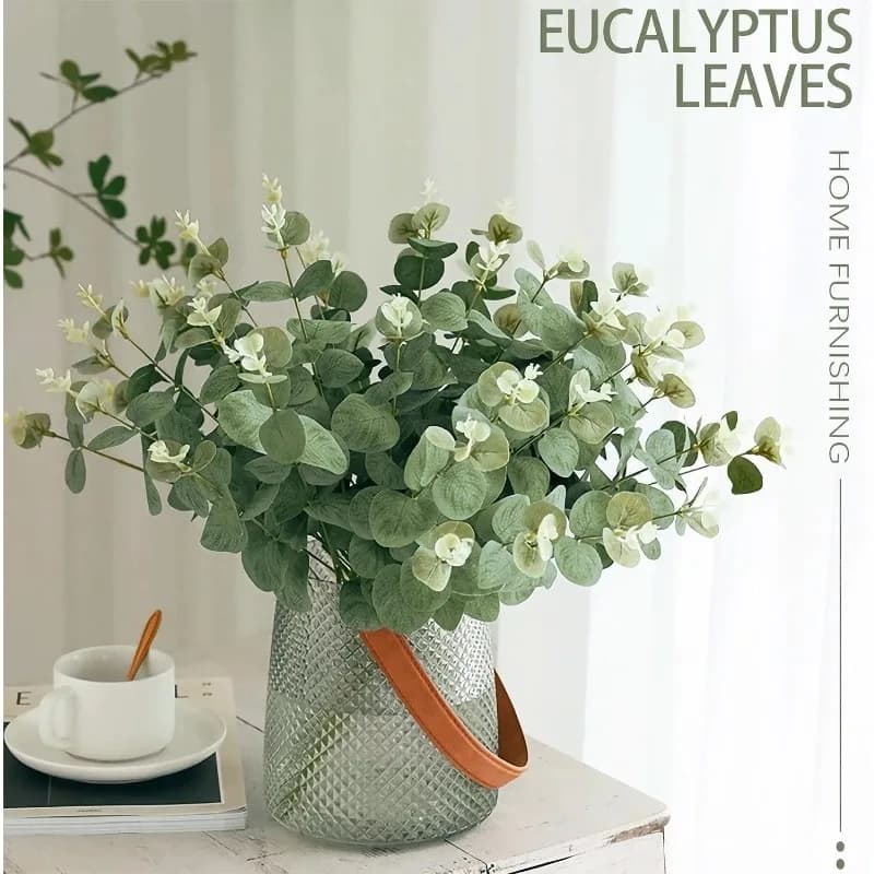 Artificial Eucalyptus Leaf Stems 5/10/20Pcs Green Fake Plant for Wedding Vase Bouquet Living Room Home Decor