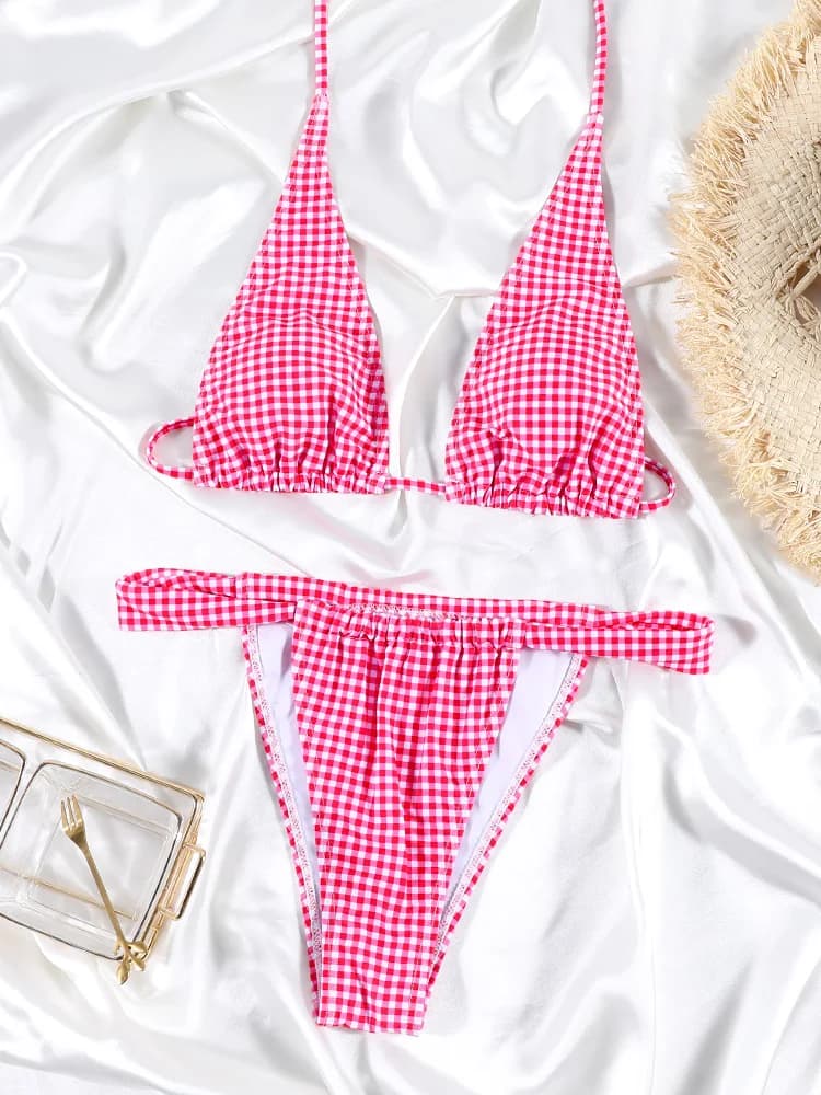 Nuovo Set Bikini a Rete Rosa 2026 per Donna, Costume da Bagno a Rete Blu con Perizoma, Mini Costume da Bagno Estivo da Spiaggia