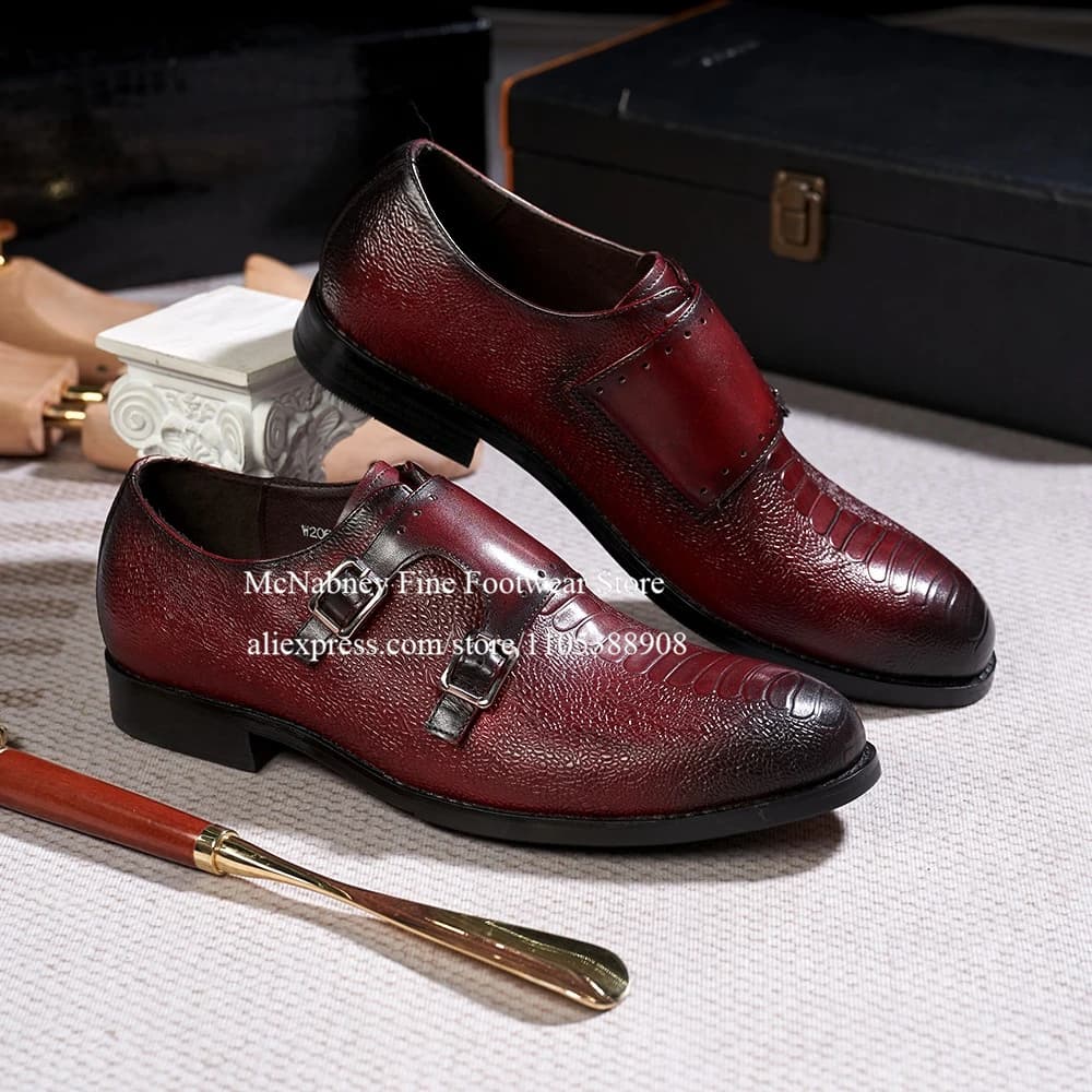 Crocodile Embossed Leather Monk Strap Shoes Double Buckle Men Formal Shoes Business Office Wedding Luxury Dress Shoes for Men