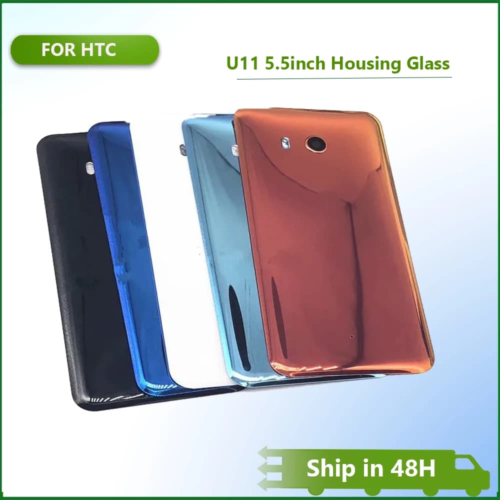 U 11 Cover posteriore per HTC U11 Custodia da 5,5 pollici Porta posteriore in vetro Custodia per batteria di ricambio per riparazione + Logo dell'obiettivo della fotocamera